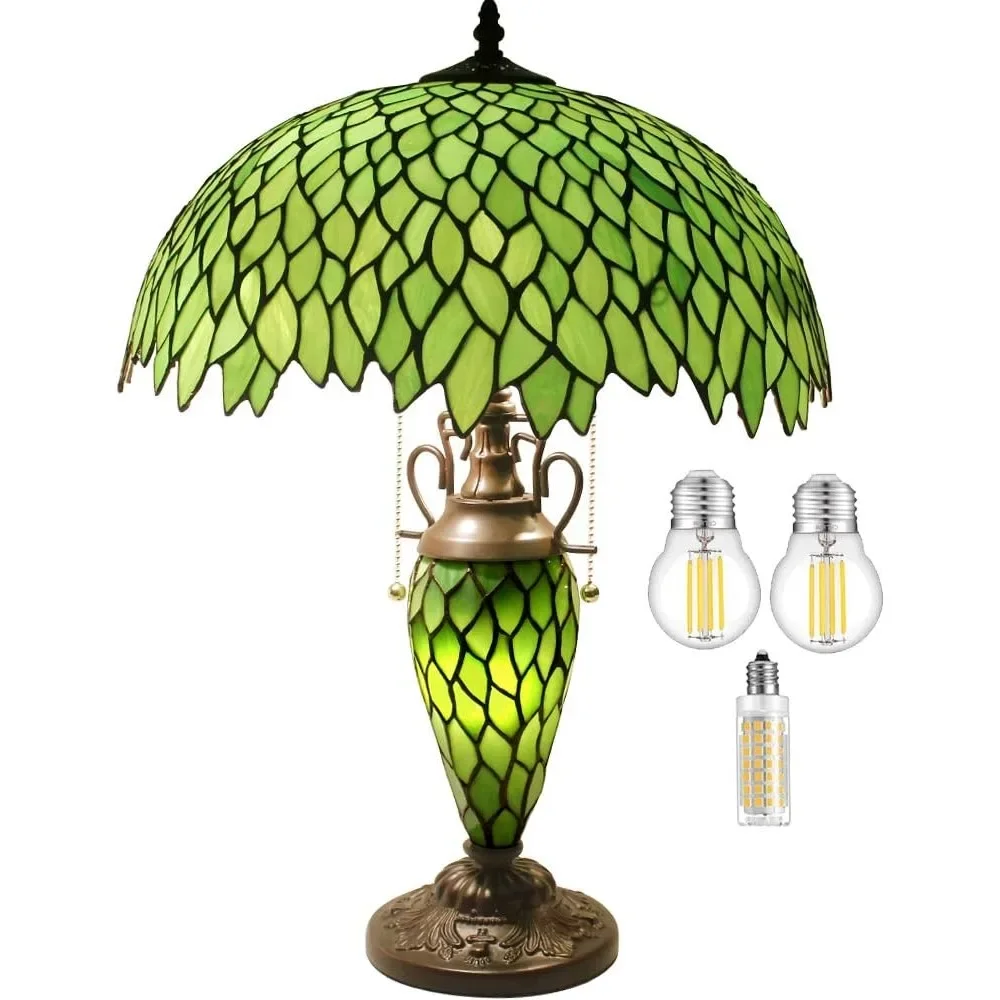 Style Table Lamp Green Stained Glass Wisteria Mother-Daughter Vase Lamp 16X16X24 Inches Desk Reading Light Decor Bedroom