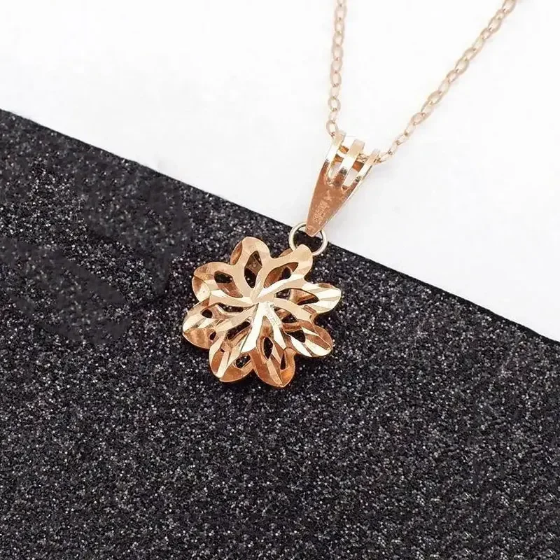 585 Purple Gold Hollow Flower Pendant Necklace New 14K Rose Gold Light Luxury Fine Art Attending Party Ladies Jewelry Gift