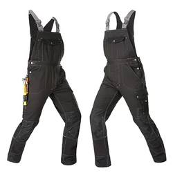 Oxford Overalls with Reflective Stripes Multi Pockets Work Overalls Men Black Reflection Hi Vis Worker Wear Repairman Clothing