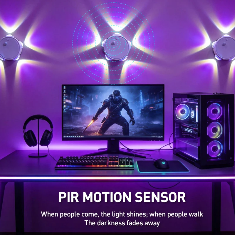 Smart LED RGB Gaming Atmosphere Light with PIR Motion Sensor Rechargeable Magnetic Wall Lamp Mood Ambient Light