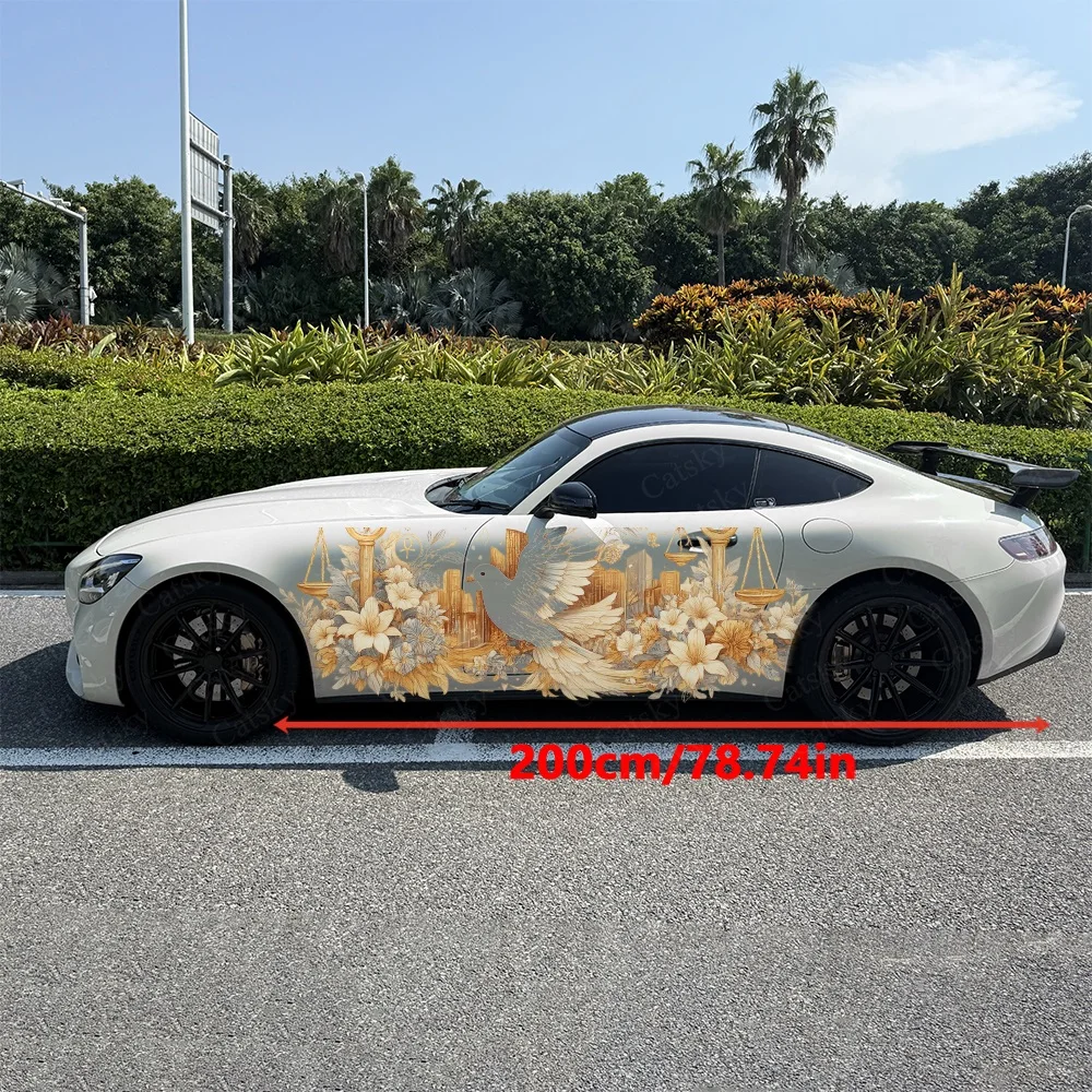 2Pcs Orange Abstract Paint Streaks Car Side Stickers, Automotive Door Side Graphics for Cars, Car Decoration Accessory
