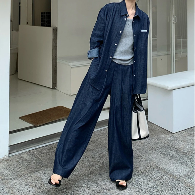 

Denim Pant Sets Women Two Piece Set Shirts Tops Matching Sets Y2k Streetwear Single Breasted Long Pants Jeans Casual 2025