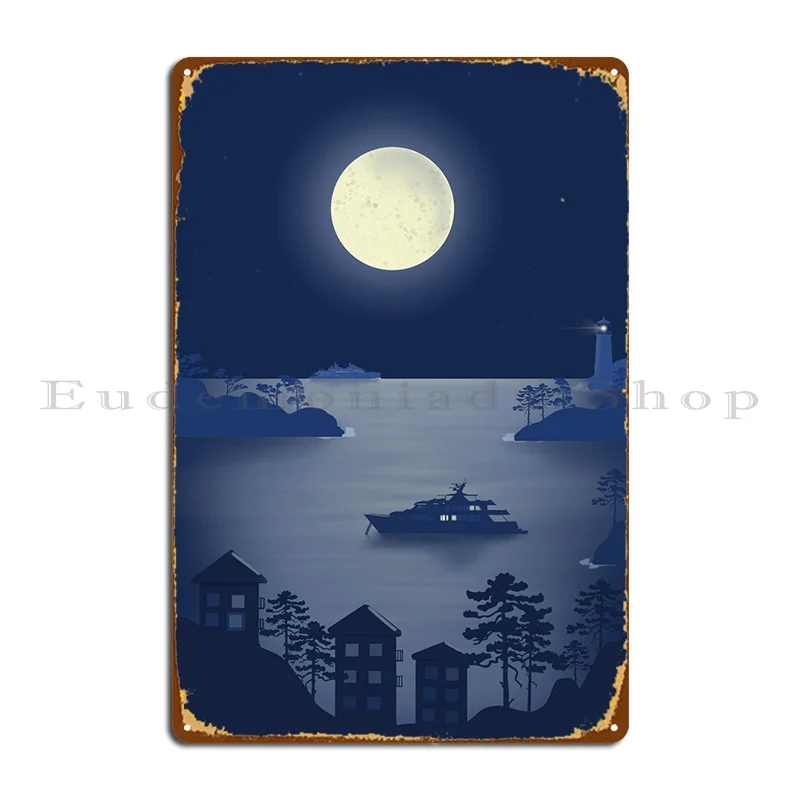 Placa metálica con diseño de Noche en Liguria, para garaje, establo o pared, cartel de metal impreso.