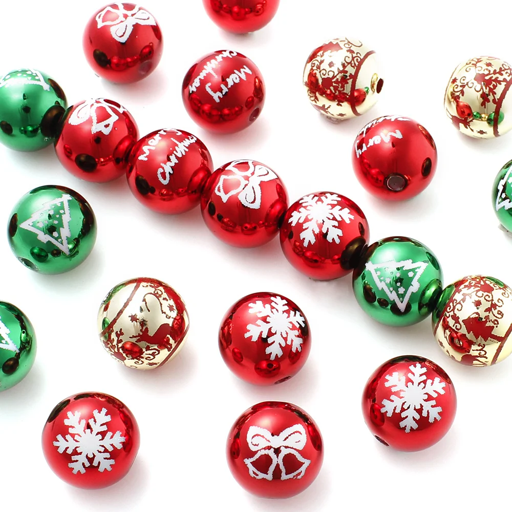 10/20 Stück 16mm Acrylperlen mit Weihnachtsmotiven, runde Spiegelperlen mit Elch- und Schneeflocken-Motiven für die Herstellung von Feiertagsschmuck. – Detail 5