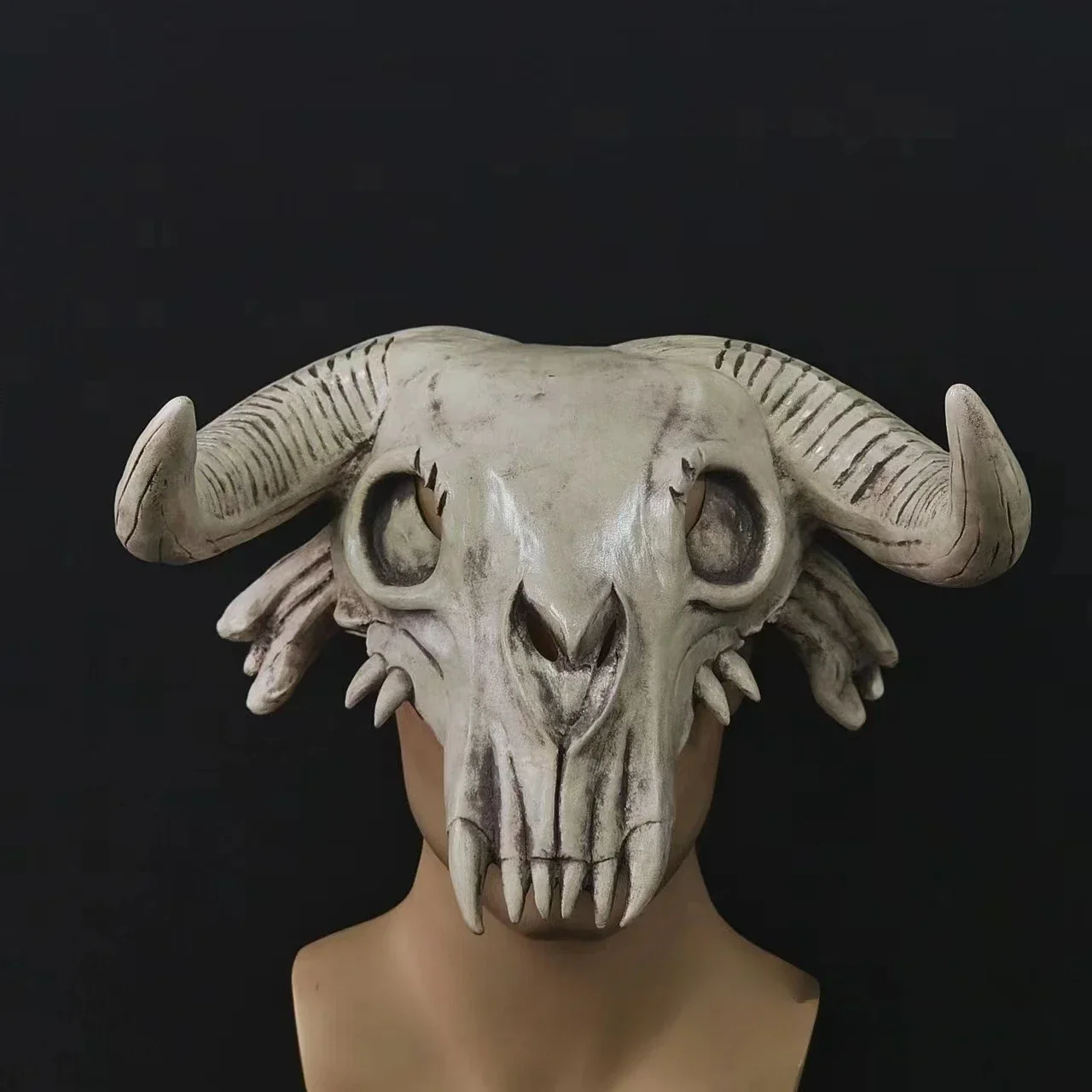 雄牛の角マスク-雄牛の頭蓋骨マスク-雄牛の骨コスプレ-ハロウィン-雄牛の頭飾り-モンスターハンターマスク-ラテックス製頭蓋骨小道具
