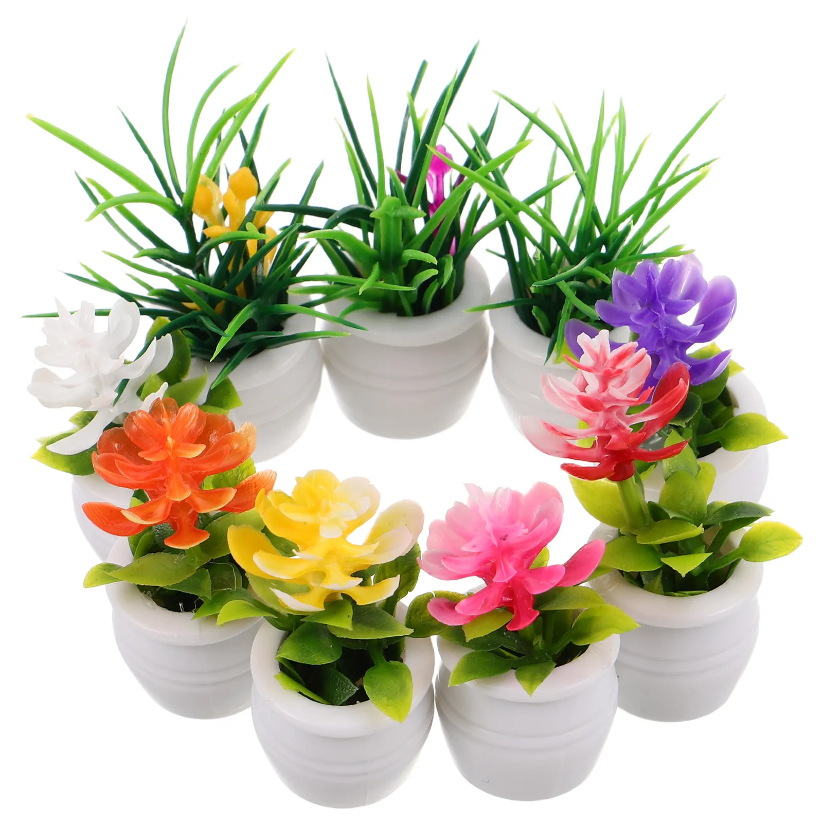 9Pcs Mini Potted Plants Colorful Plastic Flower Pots Set Miniature Landscape Decoration for Shelf Desk Office Bedroom Dollhouse view 5