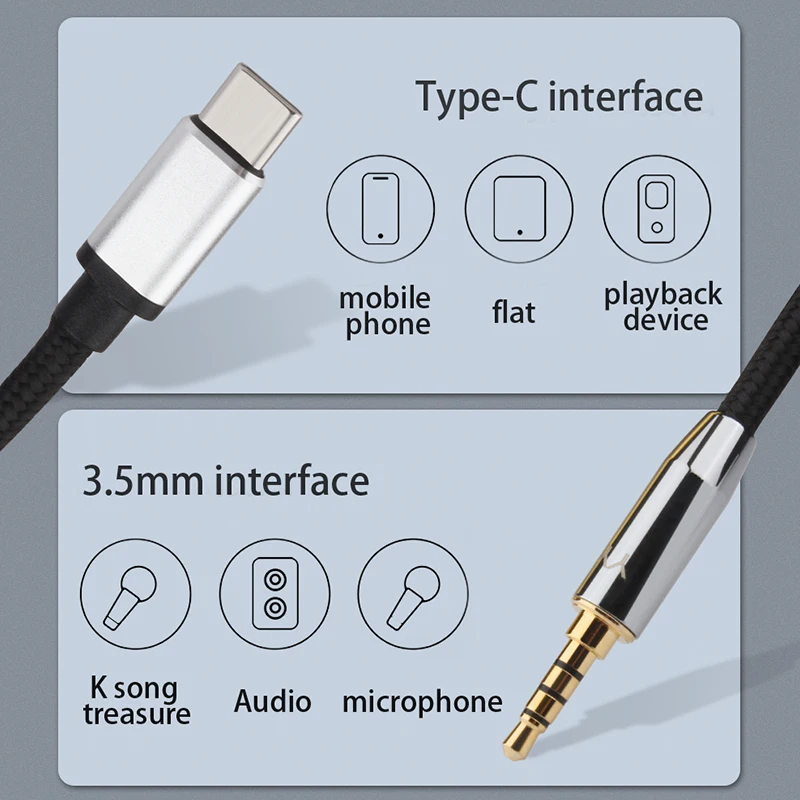 USB Type C Aux Audio Cable to 3.5mm Jack Female Speaker Cable Nylon Cord Car Audio Extension Cable Plug 3 .5 Earphone for Huawei