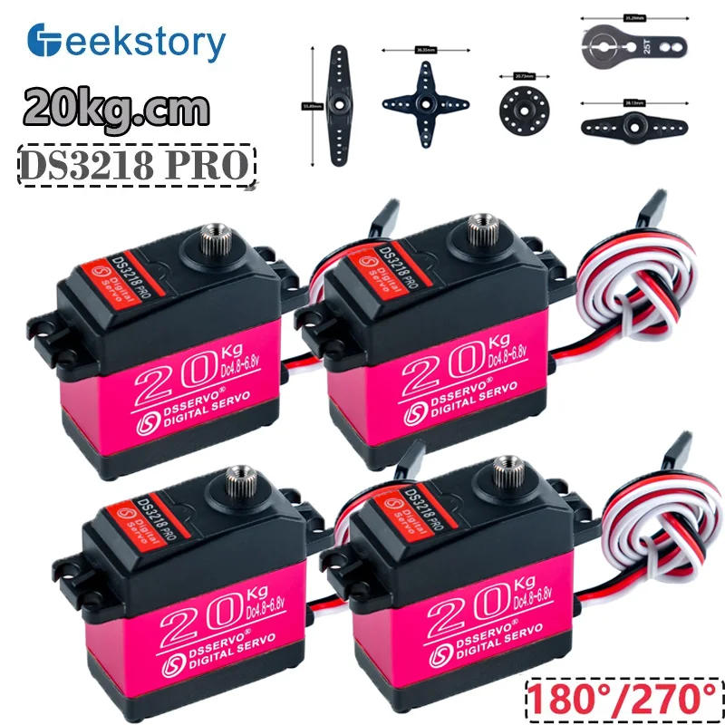 

4 шт./компл. 20 кг DS3218 Pro цифровой серводвигатель 180/270 градусов большой крутящий момент металлическая шестерня с 25 т рычагом сервоприводы детали для радиоуправляемого автомобиля/робота