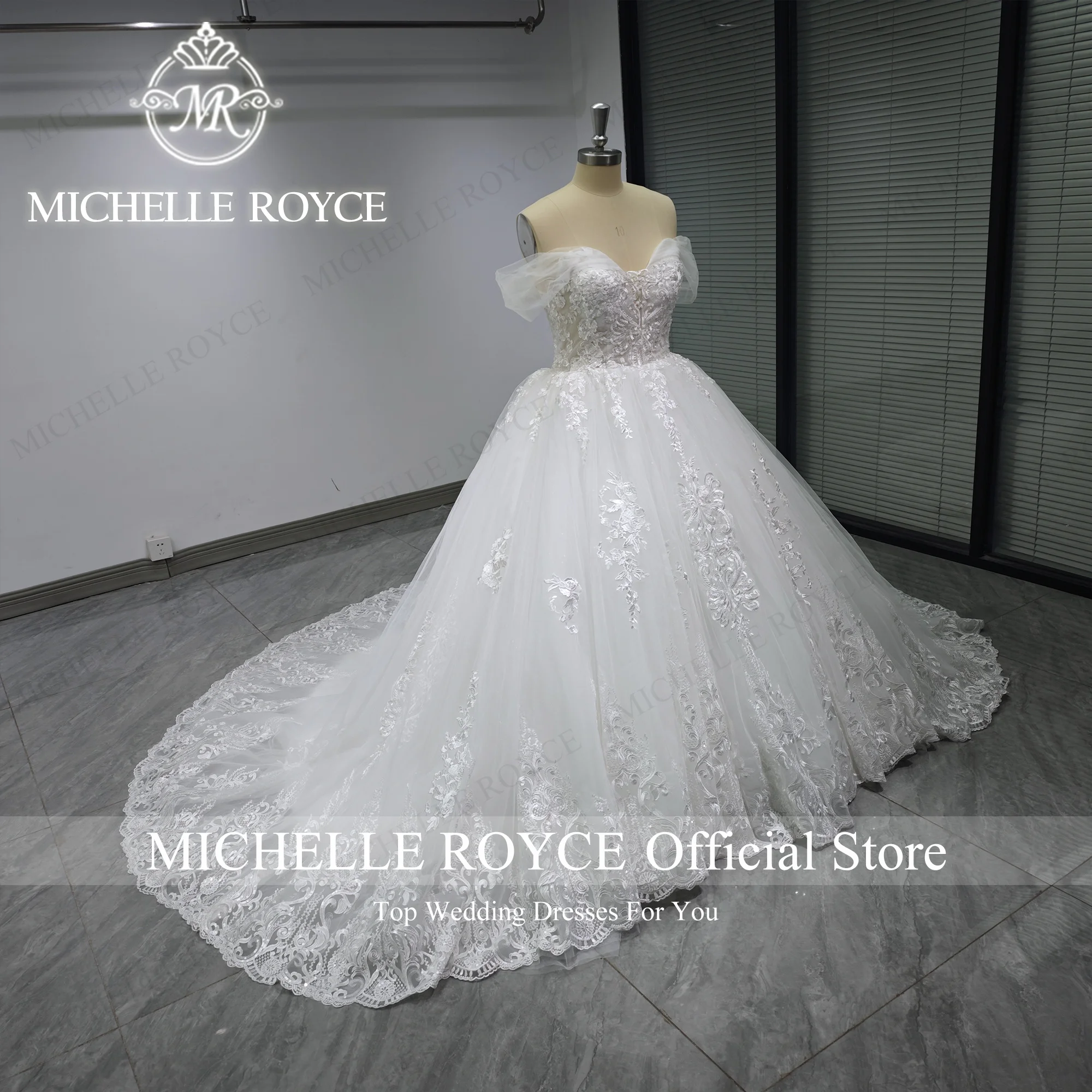 Michelle Royce-Robe de Mariée de Bal avec Fleurs, Photo Réelle, Éducative, 2024