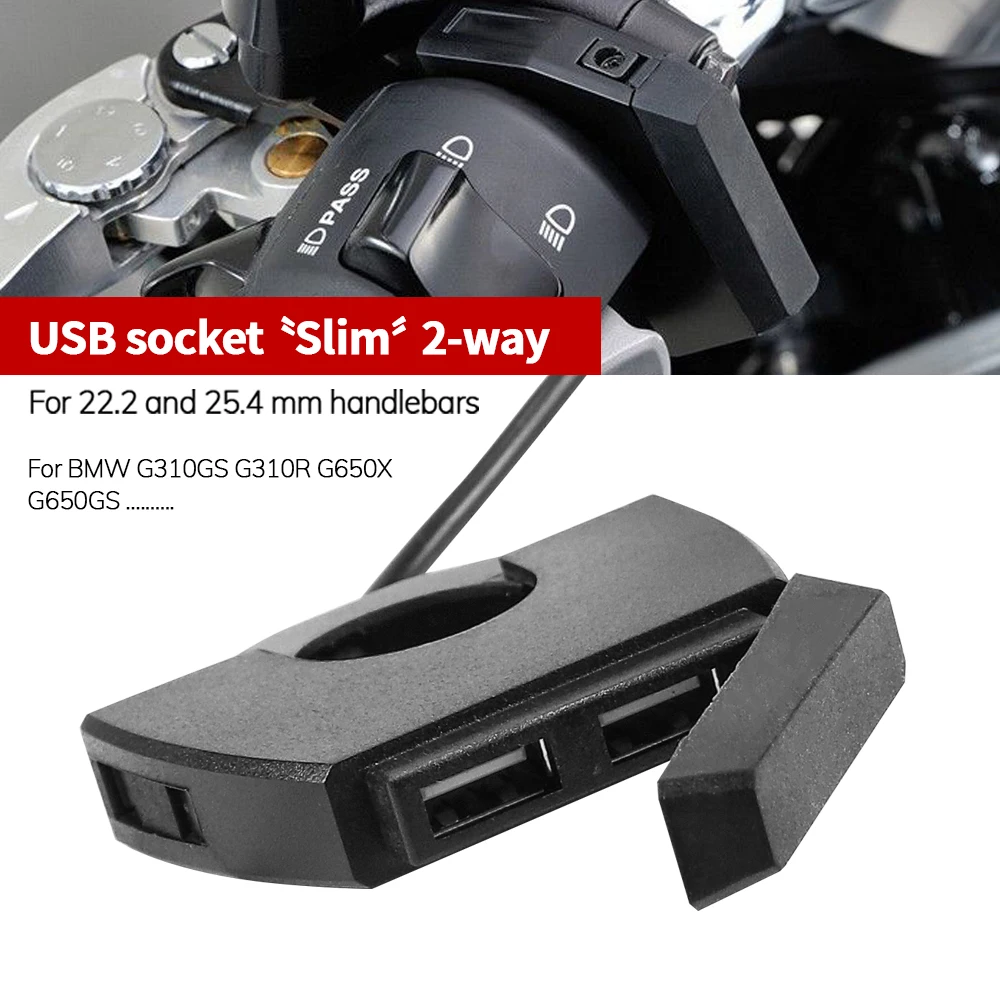 For BMW G310GS G310R G650X G650GS G 310 GS R 650 Motorcycle Dual USB Charger Plug Socket Adapter 22-25mm Handlebars