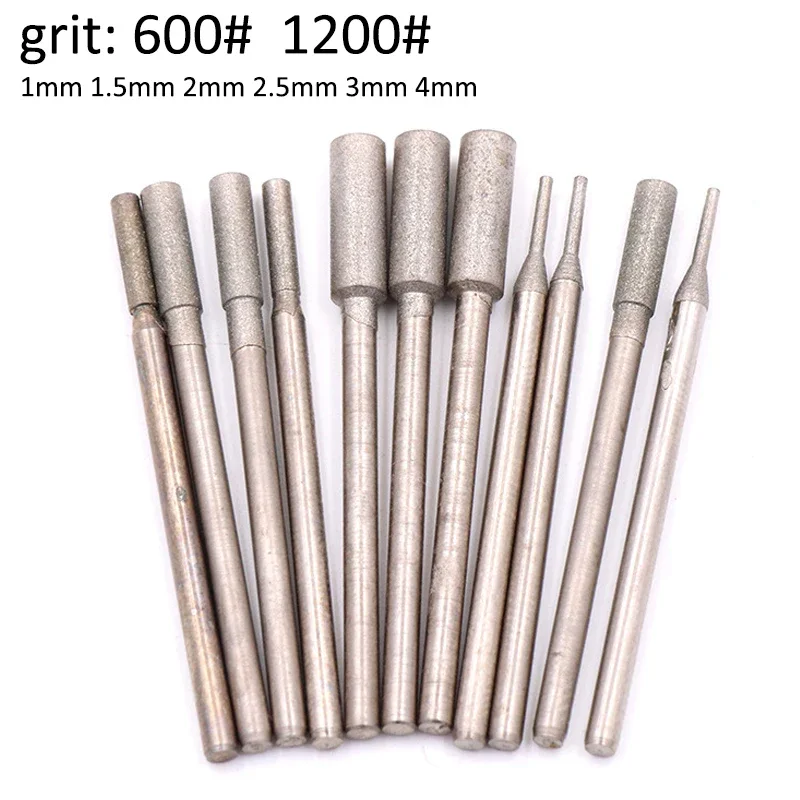 

5pcs 1/1.5/2/2.5/3/4mm Diamond Grinding Flat Head Drill Bit Grit 600# 1200# 2.35mm Shank Polishing for Dremel Rotary Tools