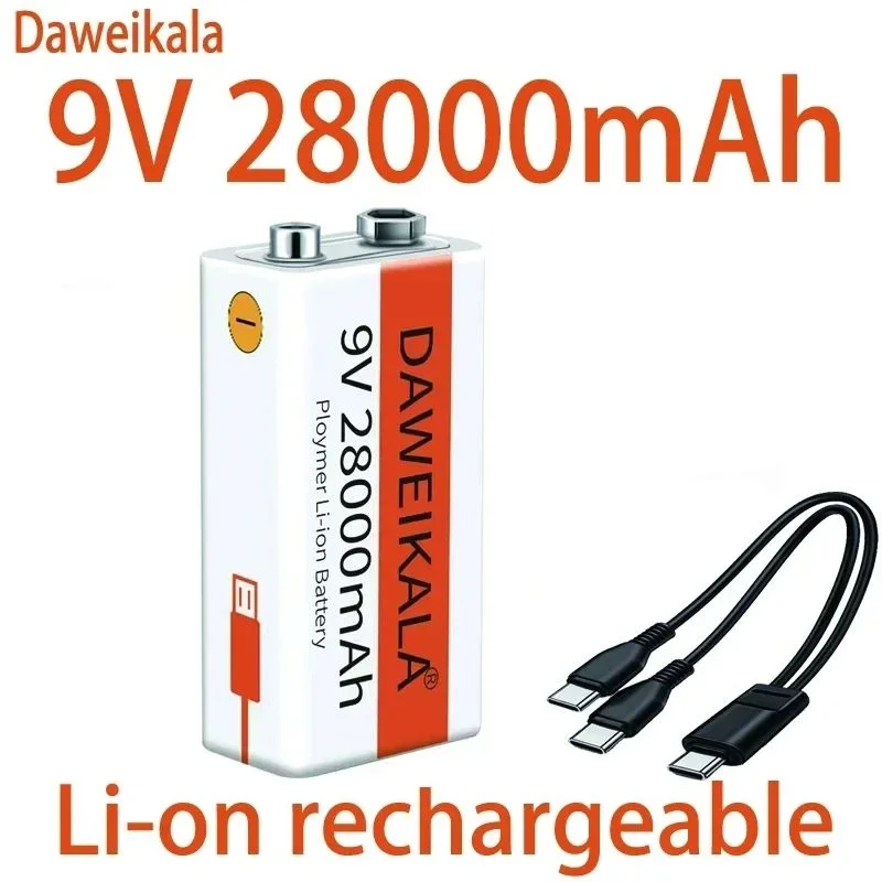Daweikala 9V 5500mAh-28000mAH Li-ion Rechargeable Battery USB 9V Battery for Multimeter Microphone Toy Remote Control KTV Use
