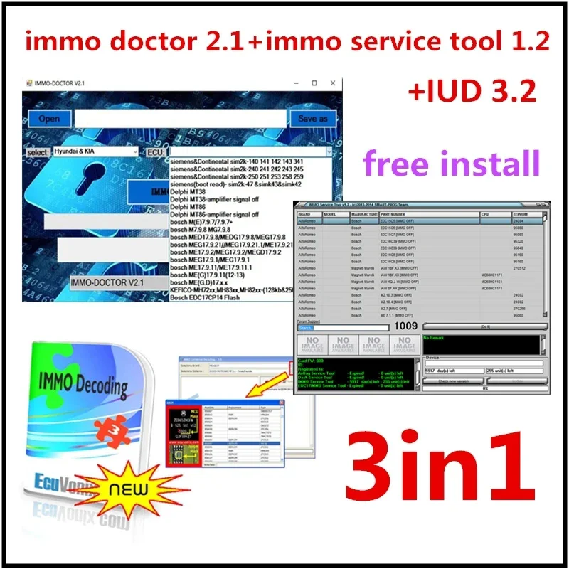 Hot 3in1 Software IMMO doctor V2.1+IMMO SERVICE TOOL V1.2+IMMO Universal Decoding 3.2 with Keygen Unlimited Install+Video Guide