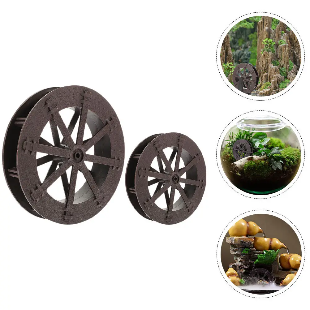 2Pcs Feng Shui Water Wheel Micro Landscape Resin Ornament for Fish Tank Aquarium Table Fountain DIY Scene Layout Water Fountain
