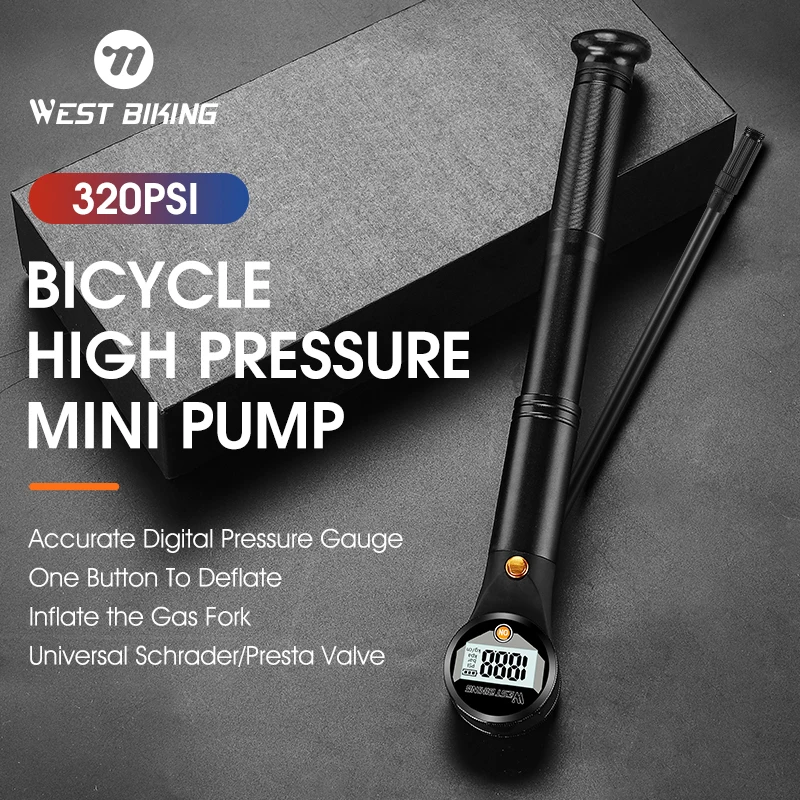 WEST BIKING Portable Pump 320psi Bike Pump Schrader Valve with Gauge for Fork Rear Suspension Shock Absorber Mountain Bike