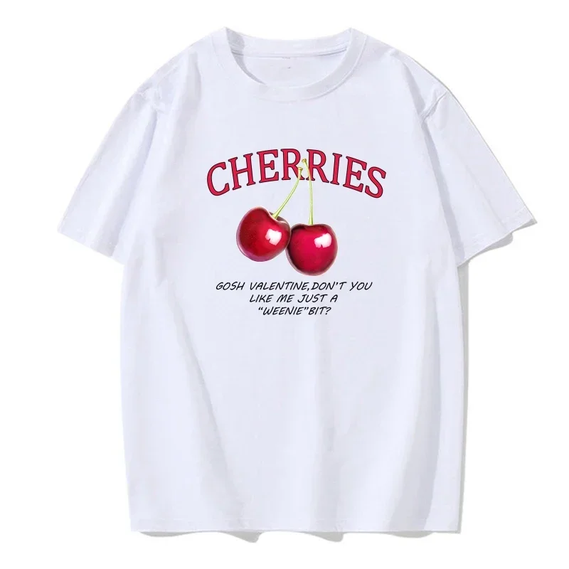 Summer Cotton Casual Wear Round Neck T-shirt Clothes Round Neck Loose Couple T-shirt New Style Cherries Cosh Couple T-shirt