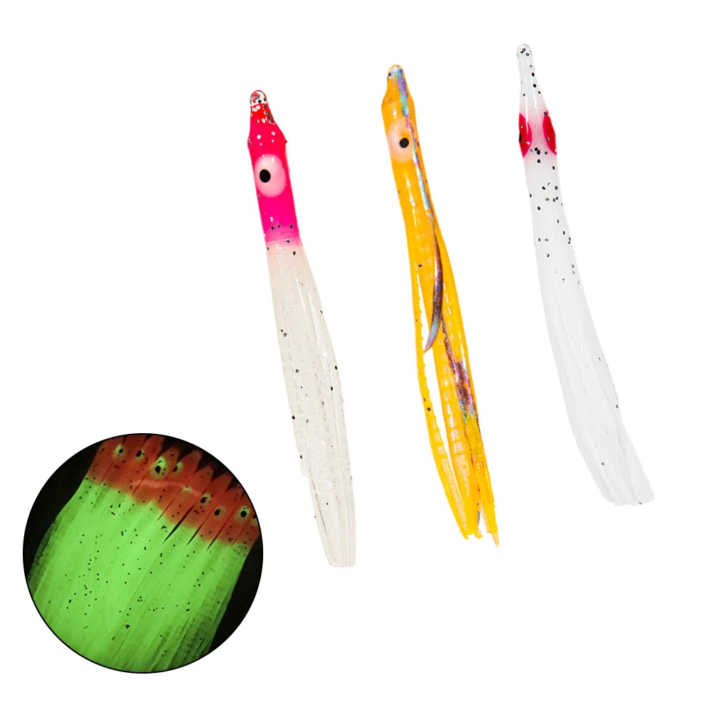 Señuelo luminoso de pesca, cebo Luya con forma de aguja, pulpo, calamar, suave, falda, Jigging, 10 piezas, 8cm