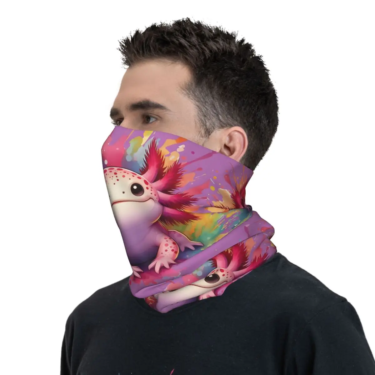 Axolotl Art Fino Envoltório Lenço, Bandana Gaiter Pescoço, Cara Capa Headband