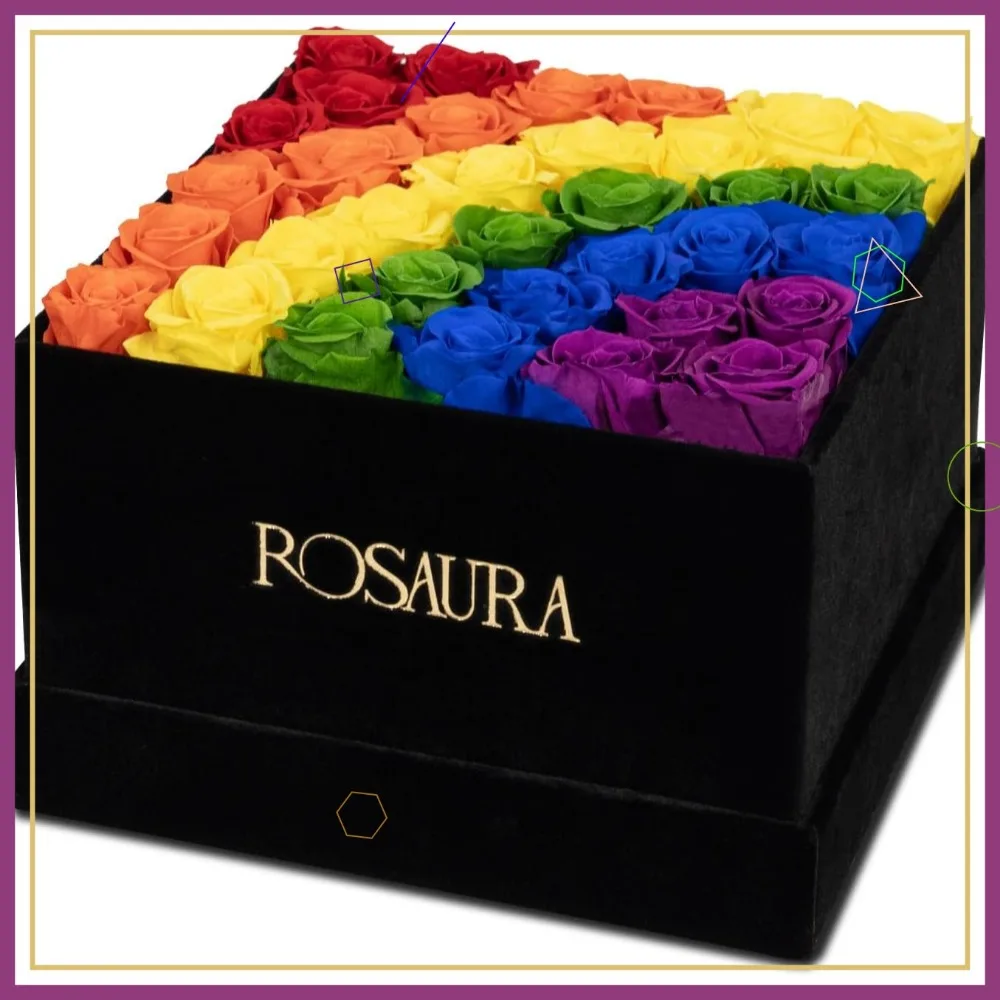 صندوق هدايا من الورود المحفوظة الأبدية مكون من 34 قطعة - زهور حقيقية تدوم إلى الأبد لعيد الحب بألوان قوس قزح #1