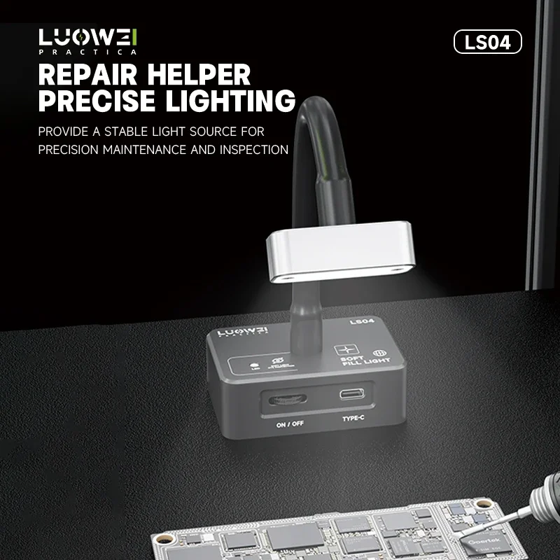 LUOWEI LS04 Mini Soft Fill Light USB TypeC Powered 6500K Stepless Dimmable Desk Lamp Electronics Workbench Tool for Phone Repair