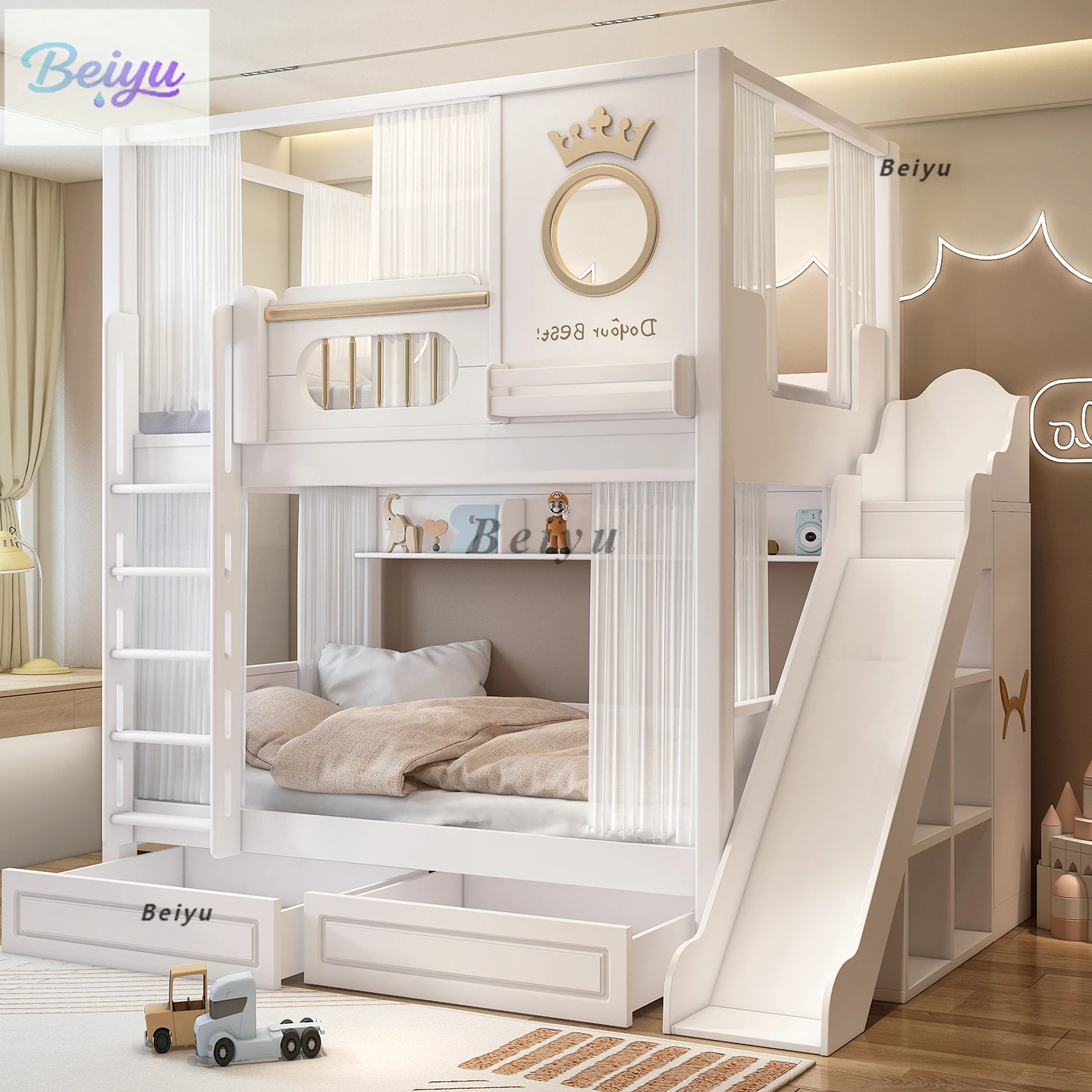 Children's bed bunk, high and low bed, high guardrail, upper and lower bed, two-layer high guardrail, bunk bed, do not disturb e