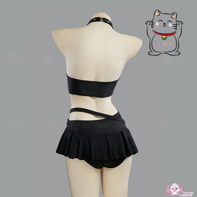 Traje de baño gótico de Anime y2k con cuello hueco en forma de corazón, falda de playa punk, traje de baño para tomar el sol