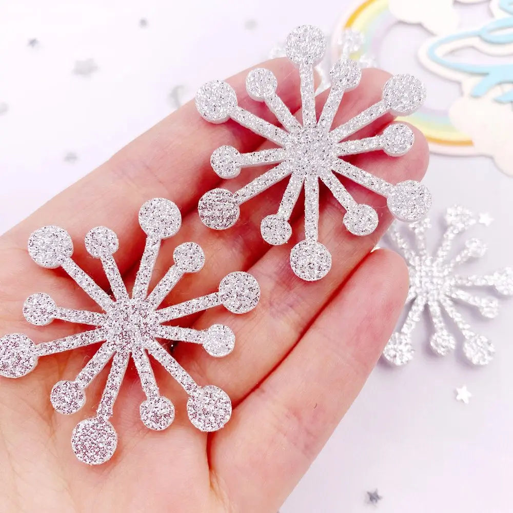 20pcs Felt Fabric Colorful Glitter Bepowder Christmas Snowflower Patch Applique DIY Hair Bow Craft Supplie Christmas Accessories