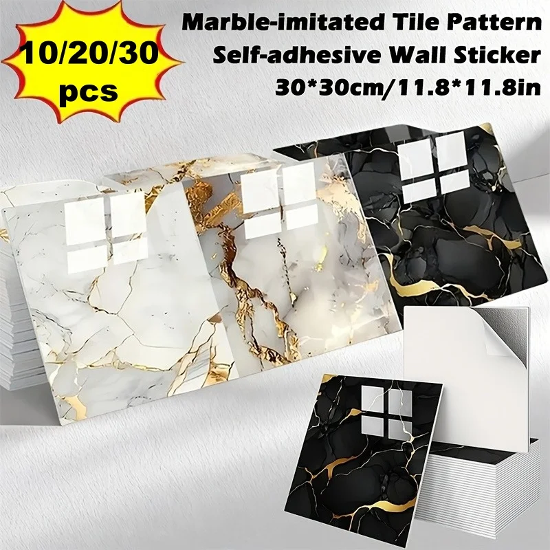 Kitchen Bathroom Decor Aluminum Foil Bottom Imitation Tile Wall Stickers Damp Proof Marble Pattern Foam Self-adhesive Wallpaper