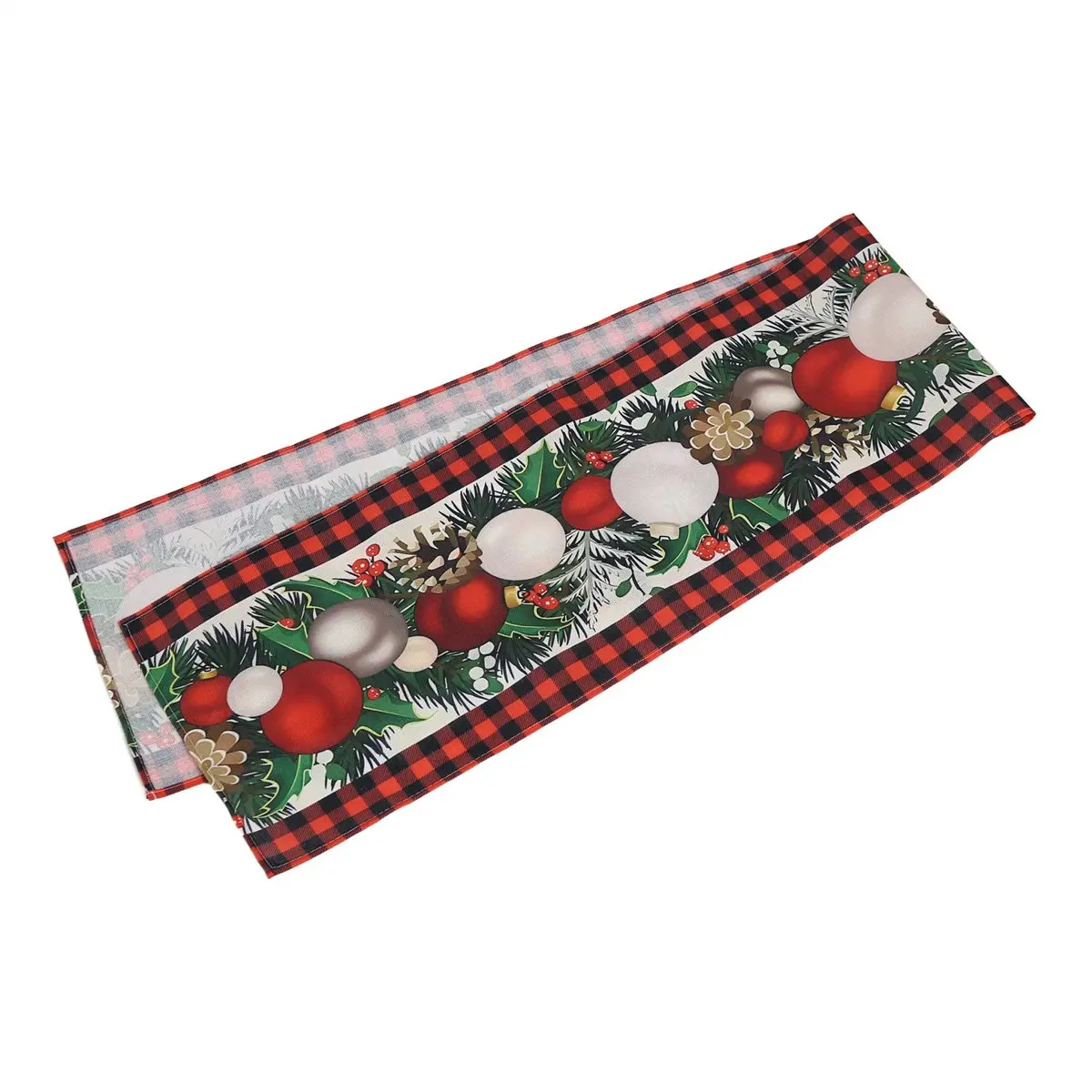 A79I الكتان الأحمر والأسود تحقق منقوشة عيد الميلاد الجدول عداء 72 بوصة طويلة الموسمية الشتاء عيد الميلاد الجدول الديكور #2