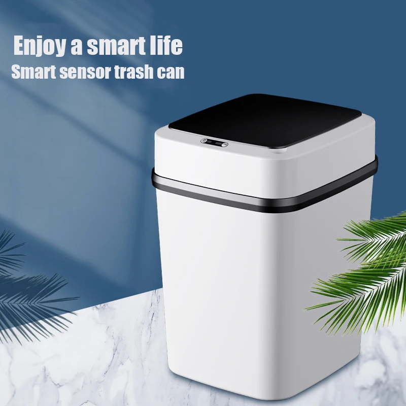 13/15L Smart Trash Can with Lid Automatic Sensor Smart Garbage Bucket for Bathroom Living Room Kitchen Electric Waste Bin