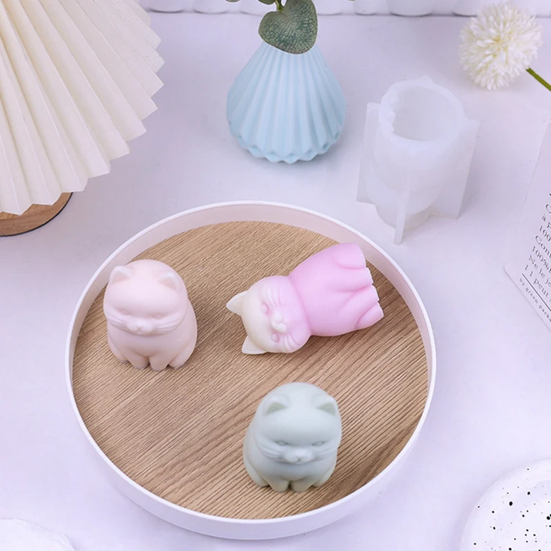 3PCS แมวซิลิโคนเทียนแม่พิมพ์สบู่สัตว์เรซิ่นคริสตัลทํา DIY ช็อกโกแลต Mould งานฝีมือบ้าน