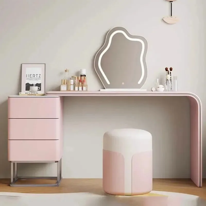 

Full Set Minimalist Vanity Table Stool Round Living Room Drawers Dresser Bedroom Space Saving Meuble Coiffeuse Bedroom Furniture