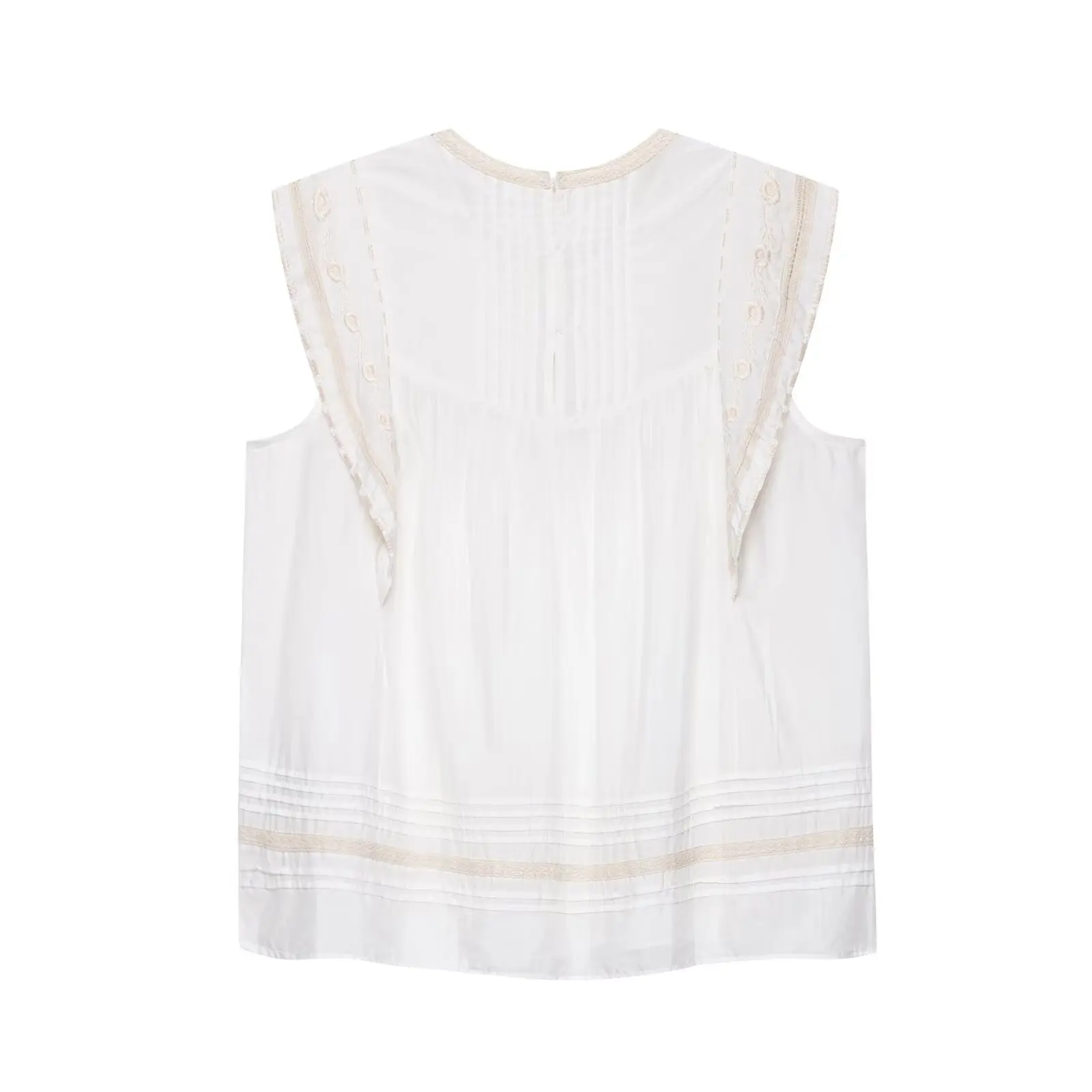 Damska koszulka bez rękawów z okrągłym dekoltem, z wykwintnym haftem, modna, uniwersalna, idealna na lato 2025.