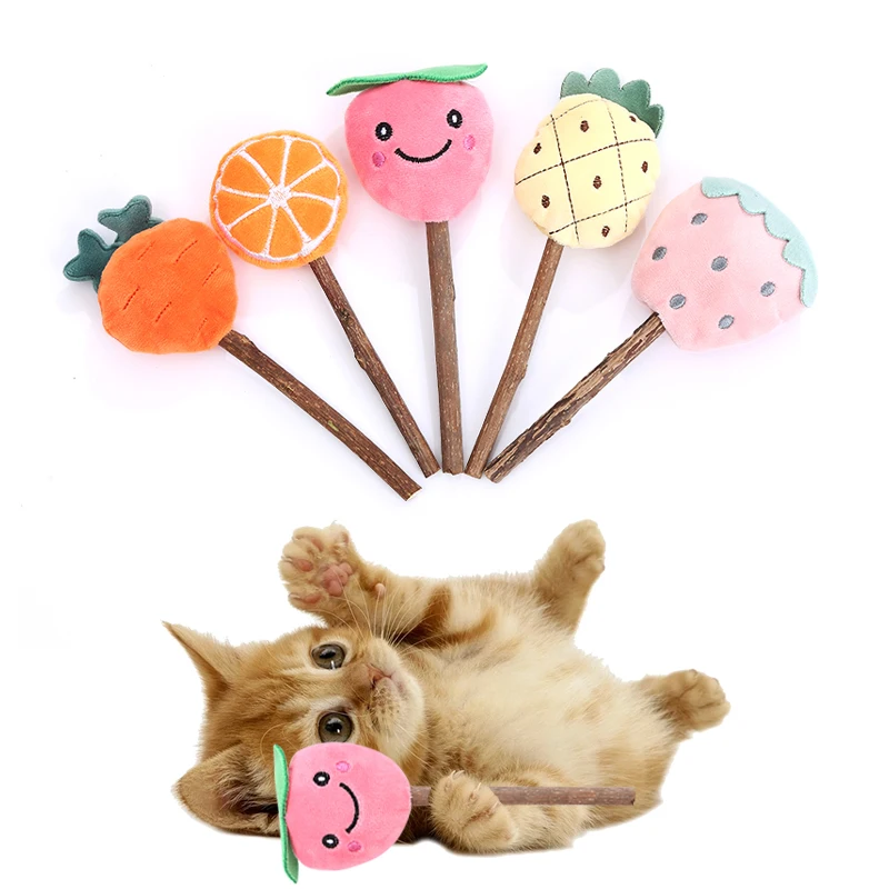 Cat toy Wooden Polygonum catmint plush lollipop with built-in bell bite resistant molar pet supplies