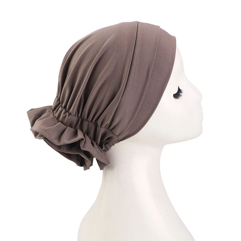 Neue Damen-Hijab-Kappen in Unifarben mit Vintage-Blumenmuster, Muslimische Damen-Turbane, Chemo-Kappen, Kopftücher, Damen-Kopfwickel – Detail 14