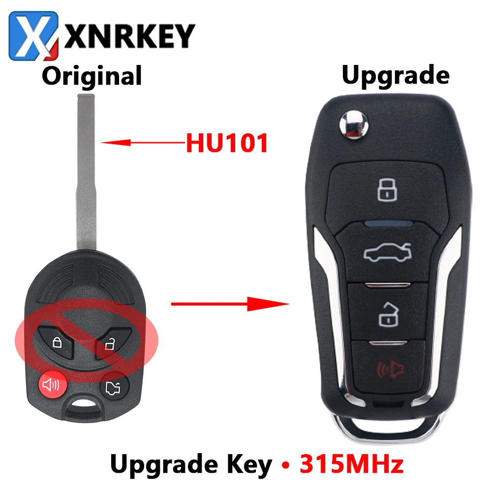 XNRKEY Upgraded Flip Remote Key 4D63 Chip 315Mhz for Ford Escape Focus C-Max Transit Car Key with HU101 Blade FCC: OUCD6000022
