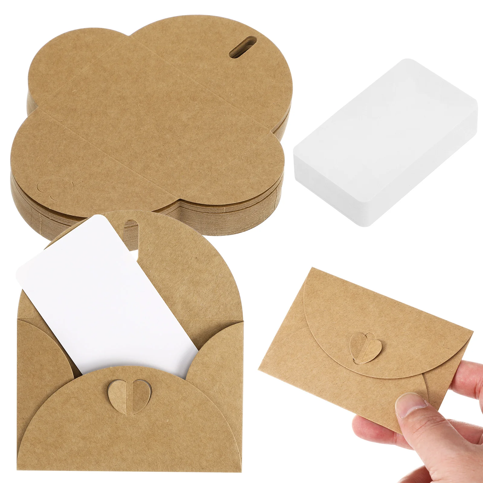 

60 set 60 Sets Heart-shaped Clasp Kraft Envelopes Sturdy Paper Blank Cards for Wedding Love Letters Greeting Cards Thank You