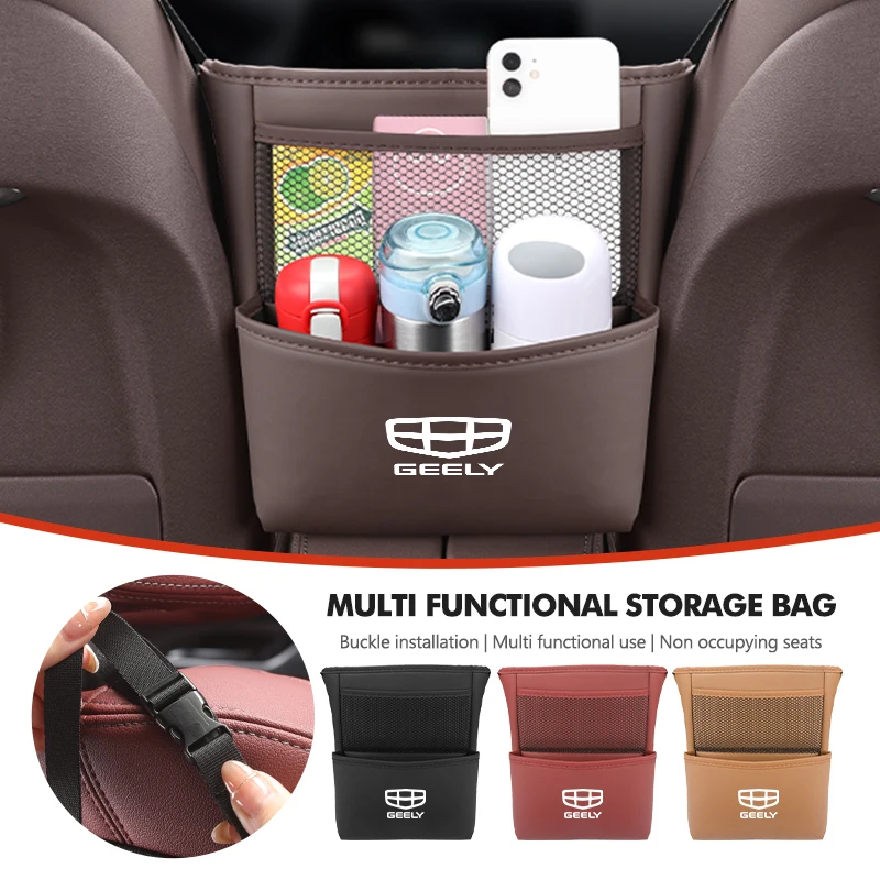 

For Geely Car Seat Back Hanging Tissue Water Cup Leather Storage Bag Atlas pro Tugella Emgrand ec7 Coolray Geometry c gc9