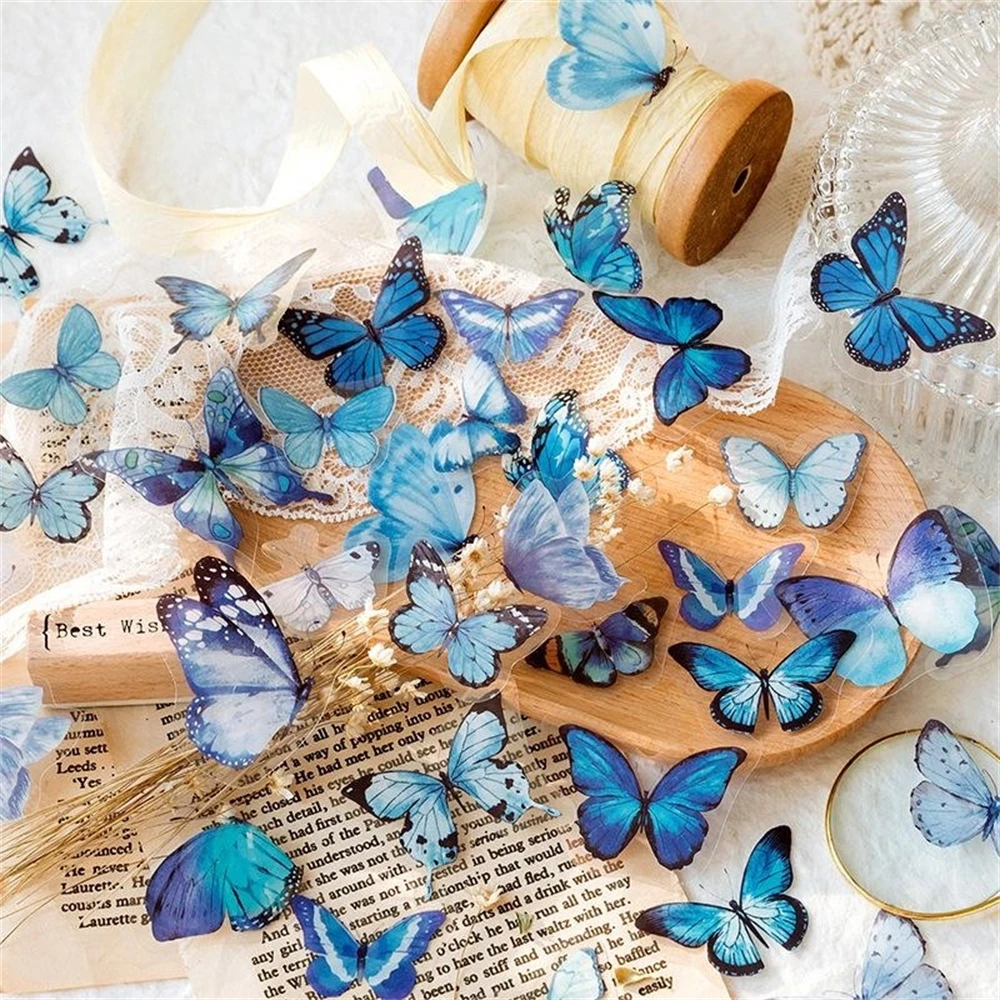 40Pcs/Lot Colorful Butterfly Stickers PET Transparent Scrapbook Journaling Phone Decoration DIY Waterproof Decals For Album