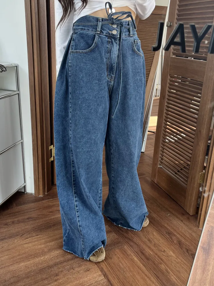 

High Waist Straight Leg Jeans Women's Button Detail Cuffed Hem Loose Fit Wide Leg Jeans Casual Sle Four Seasons Wear