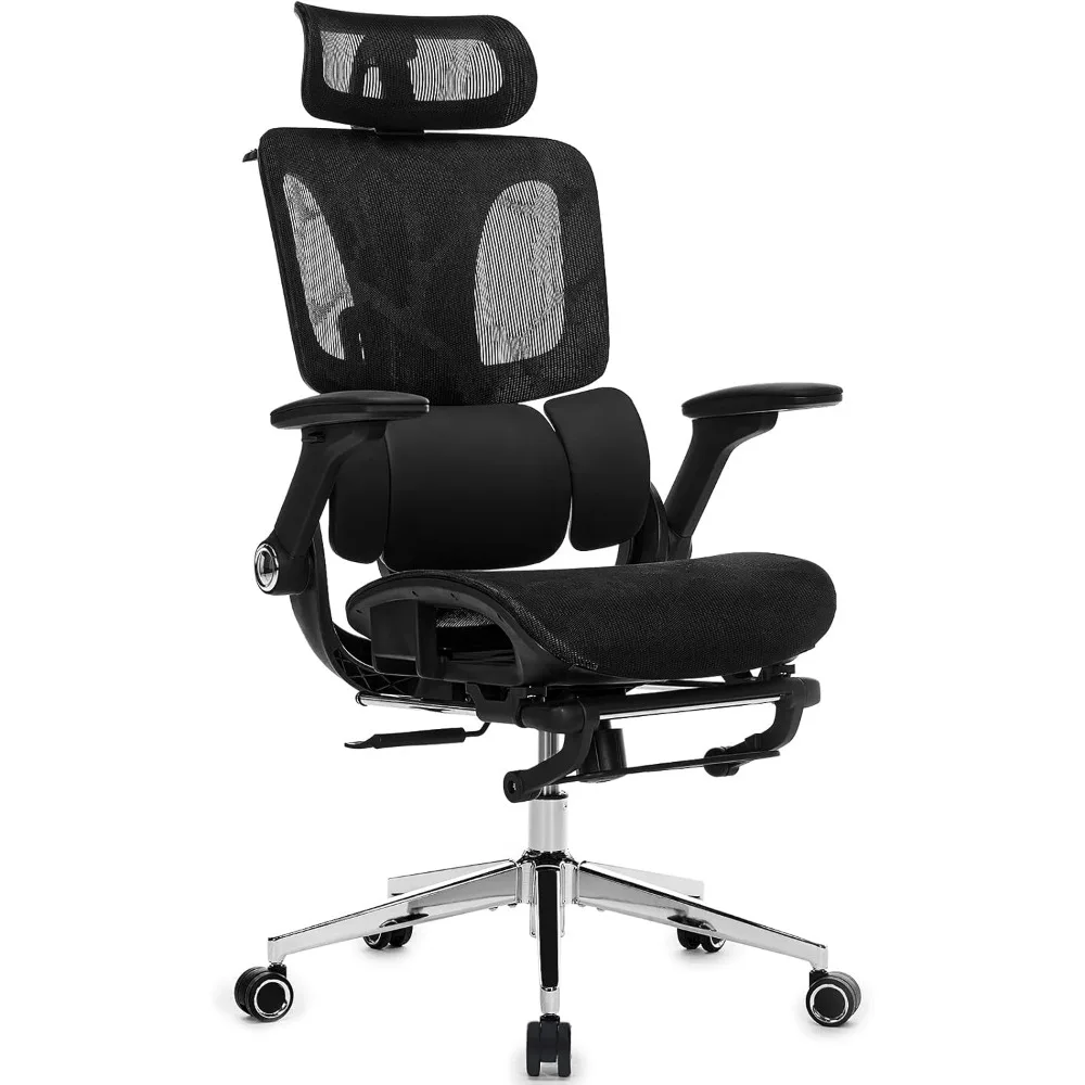 كرسي مكتب شبكي مريح مع مساند للذراعين 4D، كرسي مكتب عالي الظهر كراسي ألعاب الكمبيوتر مع مسند للقدمين، دينام 3 مناطق قابل للتعديل #1