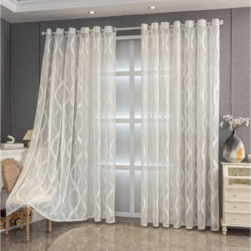 Modern American Simple Cut Velvet Solid Color Gauze Curtain Light-impermeable Living Room Bedroom Balcony Curtain