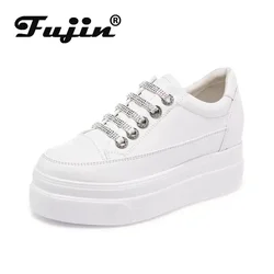 Fujin 8 cm Air Mesh scarpe con plateau da donna in vera pelle sneakers robuste sneakers moda casual da donna traspiranti bianche estive