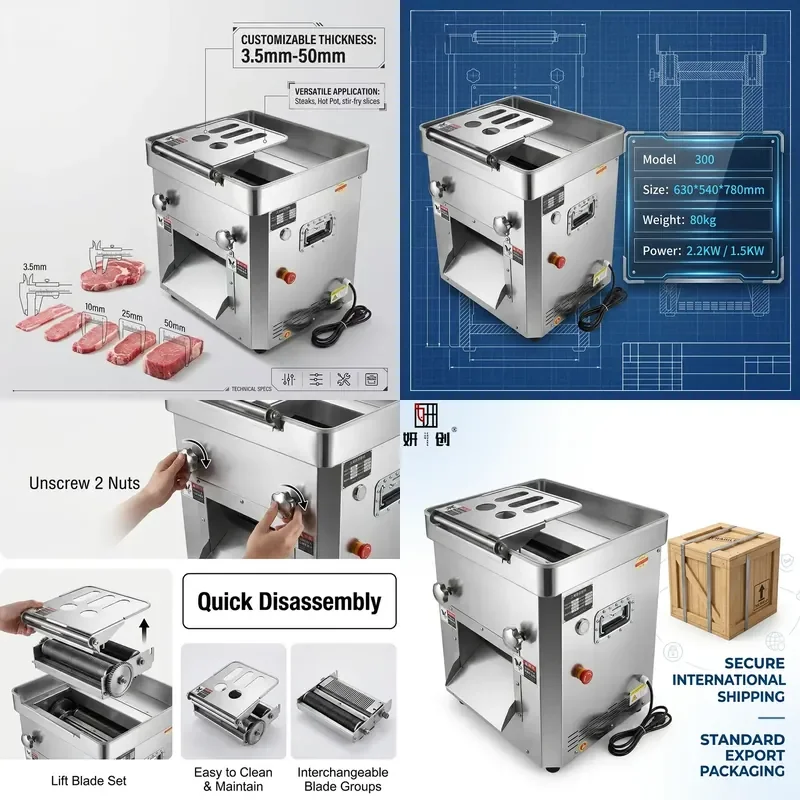 for Multifunctional 300 type Industrial Meat Processor 1.5KW 300 600kg h Slicing Dicing Shredding Heavy Duty Meat Slicer