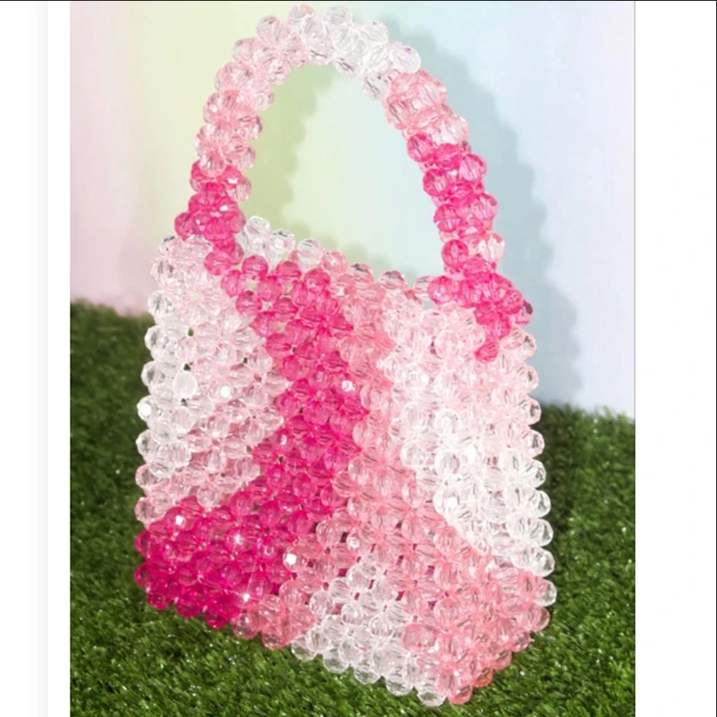 

2024 Pink Cute Girl Beaded Women's Bag New Ins Fashion Crystal Handwoven Handmade Handbags for Women Customized Finished Product