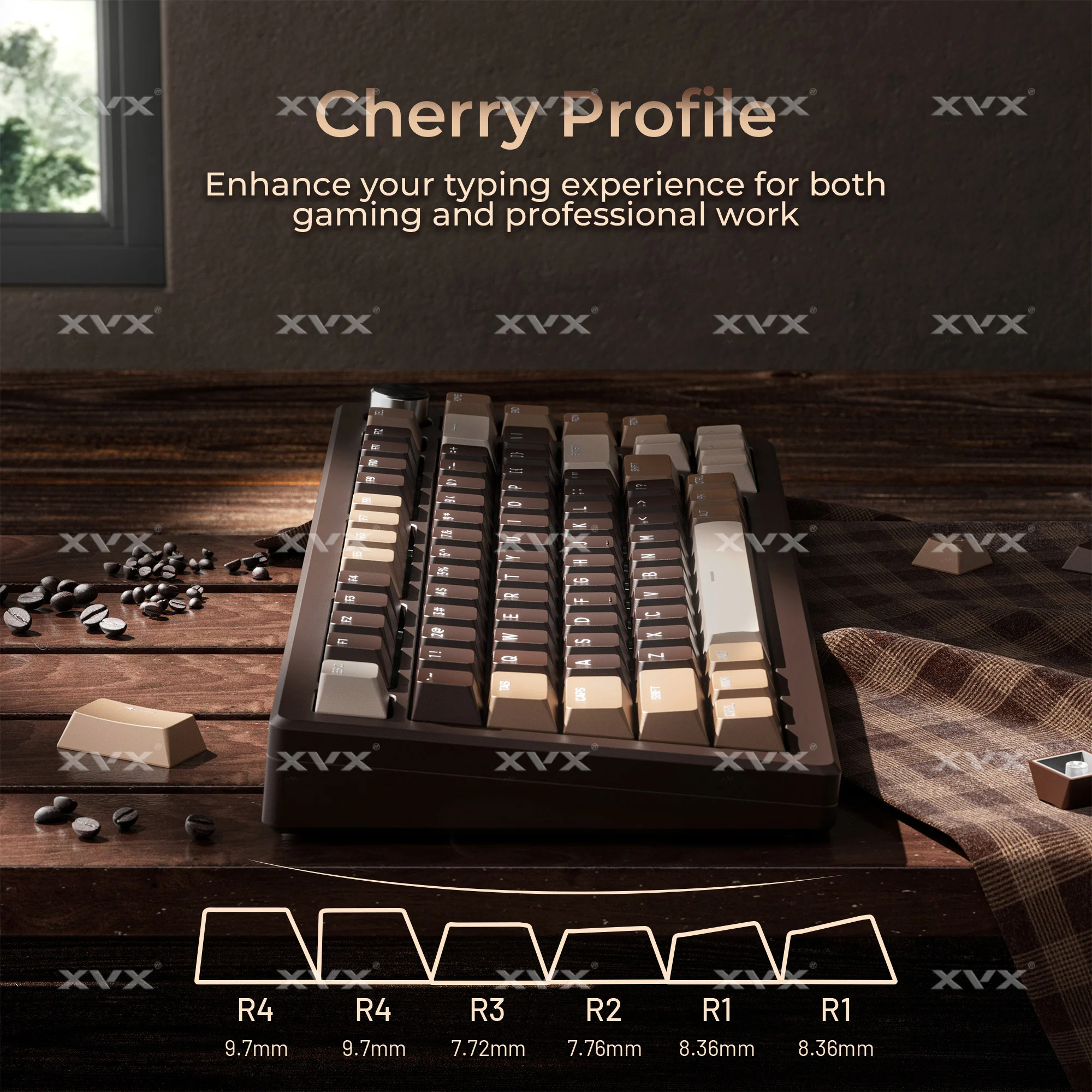 XVX Przezroczyste Brązowe Keycapy PBT Profil Cherry Chocolate Style Przełączniki Cherry MX Podświetlenie Double Shot Keycapy 133 Klawisze — zdjęcie produktu 3