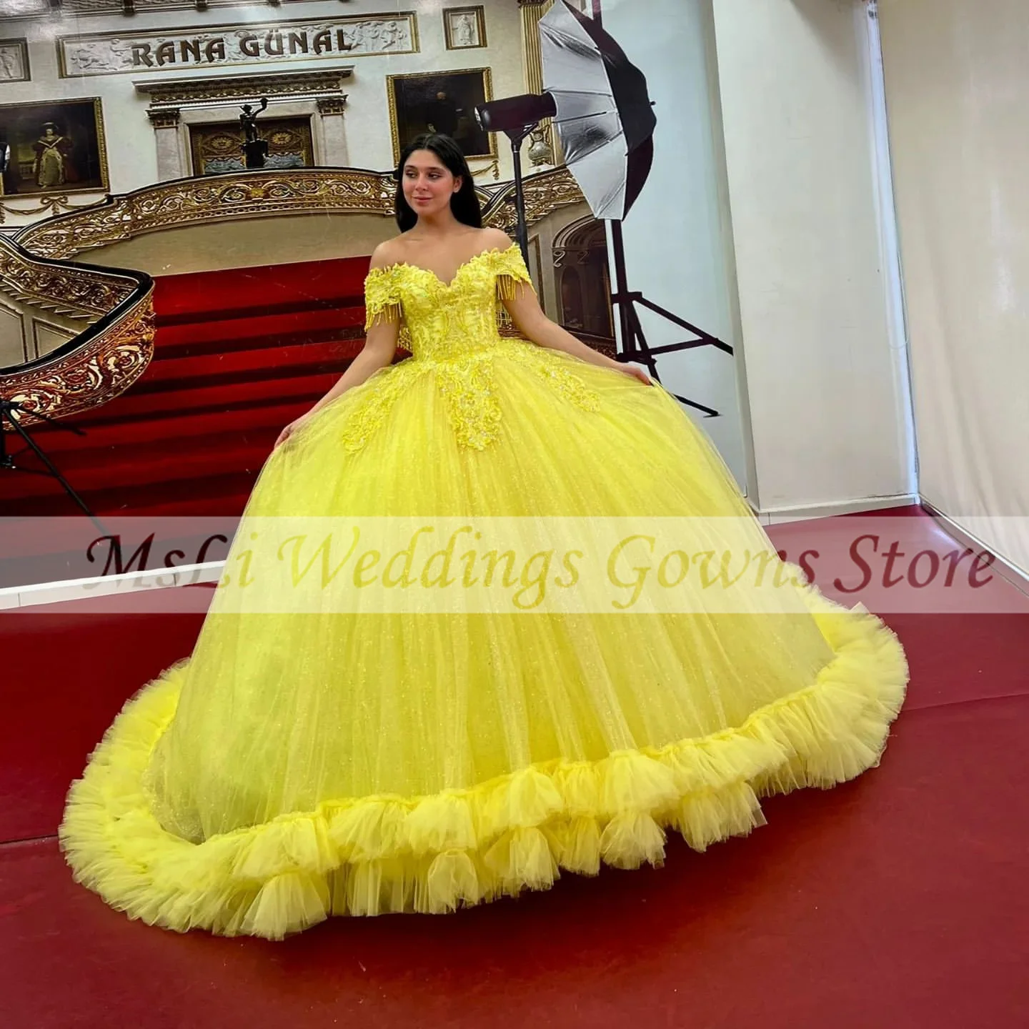 

Роскошное желтое платье Quinceanera для мексиканских девушек с аппликацией и бусинами без бретелек корсет принцессы бальные платья 15