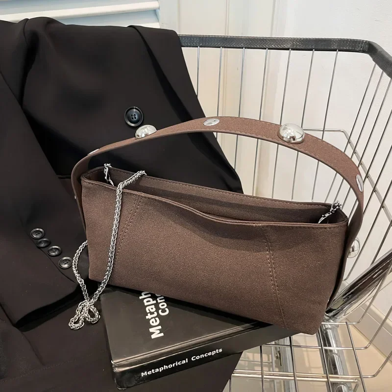 

Retro Rivet Shoulder Strap Underarm Handbag And Purse Women Composite Shoulder Bag Versatile Vintage Cloth Fabric Crossbody Bag