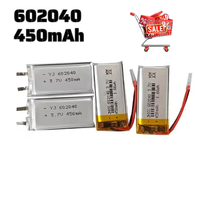 Lithium Polymer Li-ion Rechargeable Battery 602040 3.7V 450mAh for GPS MP3 MP4 MP5 Car DVR Tachograph Headphone Li-po Ion Cells