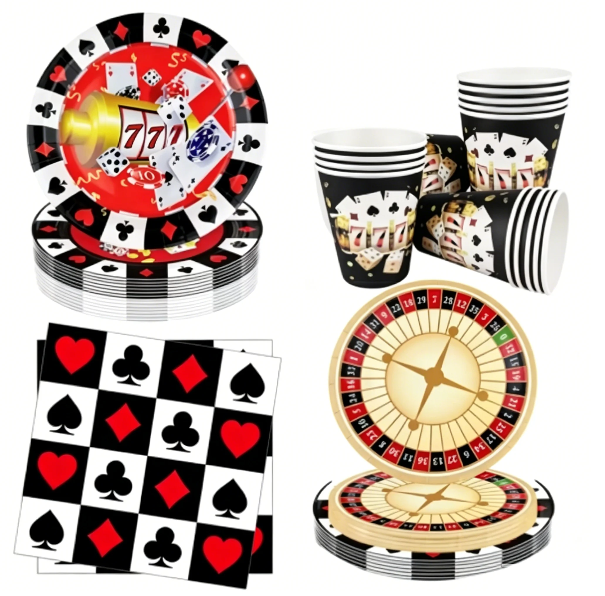 Casino Birthday Party Supplies for Adults Casino Party Decors Poker Paper Plates Cups Napkins Casino Night Vegas Supplies Favors
